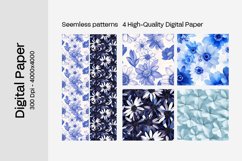 Blue Floral Digital Paper - 04 Seamless Patterns Product Image 2
