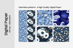 Blue Floral Digital Paper - 04 Seamless Patterns Product Image 2