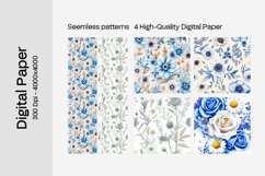 Blue Floral Digital Paper - 04 Seamless Patterns Product Image 2