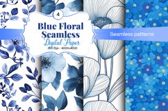 Blue Floral Digital Paper - 04 Seamless Patterns Product Image 1