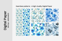 Blue Floral Digital Paper - 04 Seamless Patterns Product Image 2