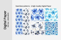 Blue Floral Digital Paper - 04 Seamless Patterns Product Image 2