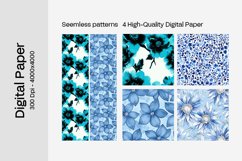 Blue Floral Digital Paper - 04 Seamless Patterns Product Image 2