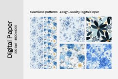 Blue Floral Digital Paper - 04 Seamless Patterns Product Image 2