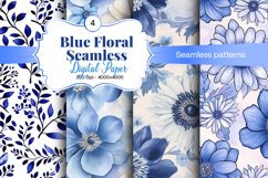 Blue Floral Digital Paper - 04 Seamless Patterns Product Image 1