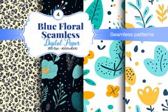 Blue Floral Digital Paper - 04 Seamless Patterns Product Image 1