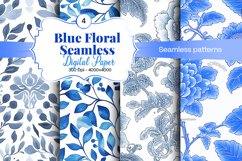 Blue Floral Digital Paper - 04 Seamless Patterns Product Image 1