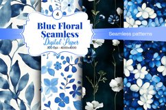 Blue Floral Digital Paper - 04 Seamless Patterns Product Image 1