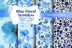 Blue Floral Digital Paper - 04 Seamless Patterns Product Image 1