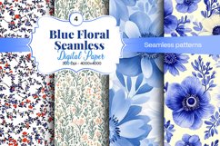 Blue Floral Digital Paper - 04 Seamless Patterns Product Image 1