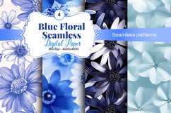 Blue Floral Digital Paper - 04 Seamless Patterns Product Image 1