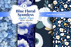 Blue Floral Digital Paper - 04 Seamless Patterns Product Image 1