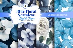 Blue Floral Digital Paper - 04 Seamless Patterns Product Image 1