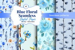 Blue Floral Digital Paper - 04 Seamless Patterns Product Image 1