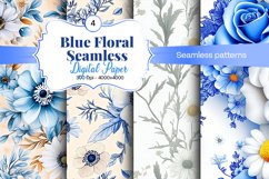 Blue Floral Digital Paper - 04 Seamless Patterns Product Image 1