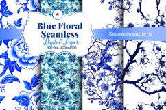 Blue Floral Digital Paper - 04 Seamless Patterns Product Image 1
