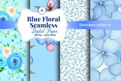 Blue Floral Digital Paper - 04 Seamless Patterns Product Image 1