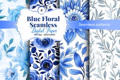 Blue Floral Digital Paper - 04 Seamless Patterns Product Image 1