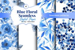 Blue Floral Digital Paper - 04 Seamless Patterns Product Image 1