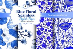 Blue Floral Digital Paper - 04 Seamless Patterns Product Image 1