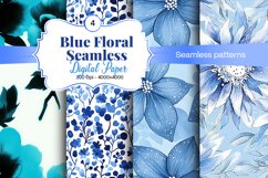 Blue Floral Digital Paper - 04 Seamless Patterns Product Image 1