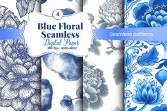 Blue Floral Digital Paper - 04 Seamless Patterns Product Image 1