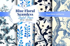 Blue Floral Digital Paper - 04 Seamless Patterns Product Image 1