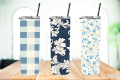 Blue Floral Gingham Toile Digital Paper Pack Scrapbook Set Product Image 2