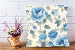 Blue Floral Gingham Toile Digital Paper Pack Scrapbook Set Product Image 3