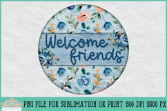 Blue Floral Welcome Sign Round Farmhouse Sublimation