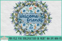 Blue Floral Welcome Sign Round Farmhouse Sublimation