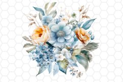 Blue Flower Bouquet Watercolor Clipart Sublimation