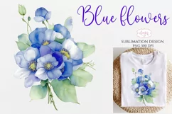Blue watercolor flowers arrangement PNG for sublimation Product Image 1