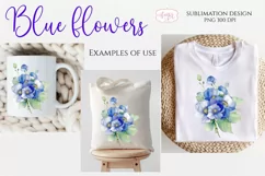 Blue watercolor flowers arrangement PNG for sublimation Product Image 2