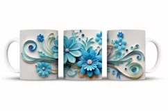 Blue Flowers 3D Mug Wrap Sublimation Designs, 3d Mug, Flowers Png