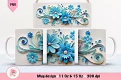 Blue Flowers 3D Mug Wrap Sublimation Designs, 3d Mug, Flowers Png