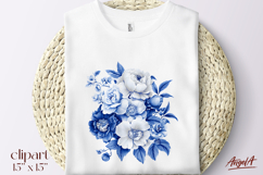 Floral blue peonies, chinoiserie blue flowers clipart PNG Product Image 1