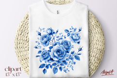 Floral blue roses, chinoiserie blue flowers clipart PNG Product Image 1