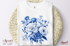 Chinoiserie Floral blue clipart, bouquet of flowers peonies Product Image 1