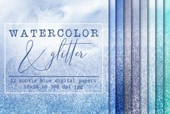 12 Blue Glitter Watercolor Ombre Textures - JPG Backgrounds Product Image 1