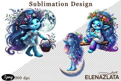 Magical Nature Playful Blue Gnome Girl clipart Product Image 1