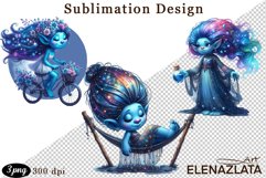 Magical Nature Playful Blue Gnome Girl clipart Product Image 1