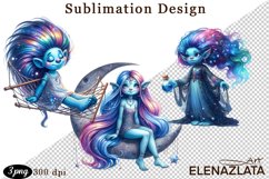 Magical Nature Playful Blue Gnome Girl clipart Product Image 1