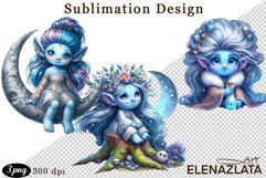 Magical Nature Playful Blue Gnome Girl clipart Product Image 1