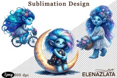 Magical Nature Playful Blue Gnome Girl clipart Product Image 1