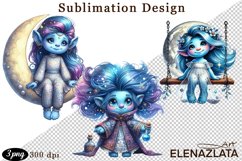 Magical Nature Playful Blue Gnome Girl clipart Product Image 1