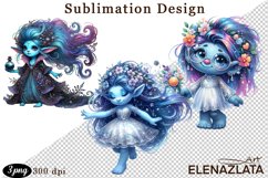 Magical Nature Playful Blue Gnome Girl clipart Product Image 1