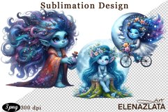 Magical Nature Playful Blue Gnome Girl clipart Product Image 1
