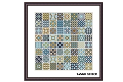 Blue gold granny squares motifs easy cross stitch pattern - Tango Stitch