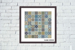 Blue gold granny squares motifs easy cross stitch pattern - Tango Stitch